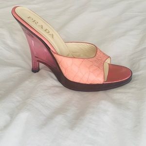 Vintage Prada Lucite wedge crocodile slides runway